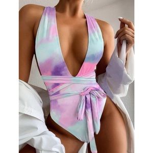 LIKE NEW - Tie Dye Knot Front One Piece Swimsuit